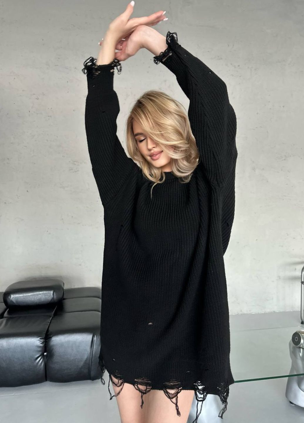 В'язана туніка оверсайз з рваними елементами Україна (303402829)