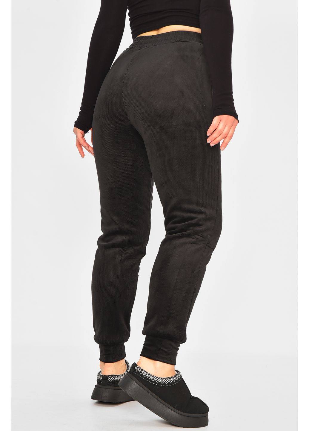 Штани жіночі на штучному хутрі чорного кольору Let's Shop (365726830)