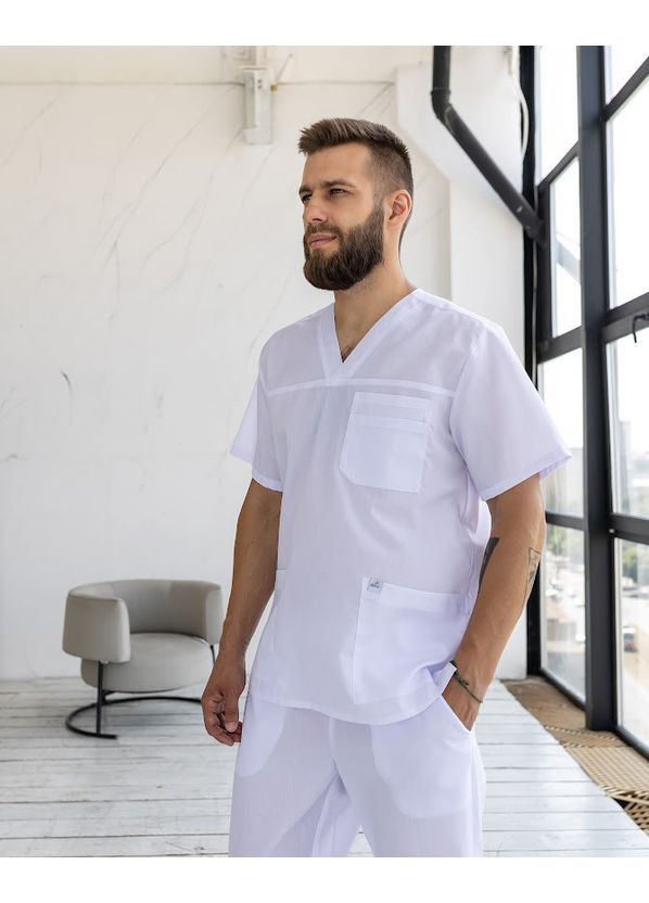 Білий демісезонний костюм медичний чоловічий герус котон короткий рукав 46, білий No Brand