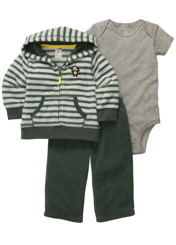 Оливковый (хаки) комплект (кофта, штаны, боди) Carter's