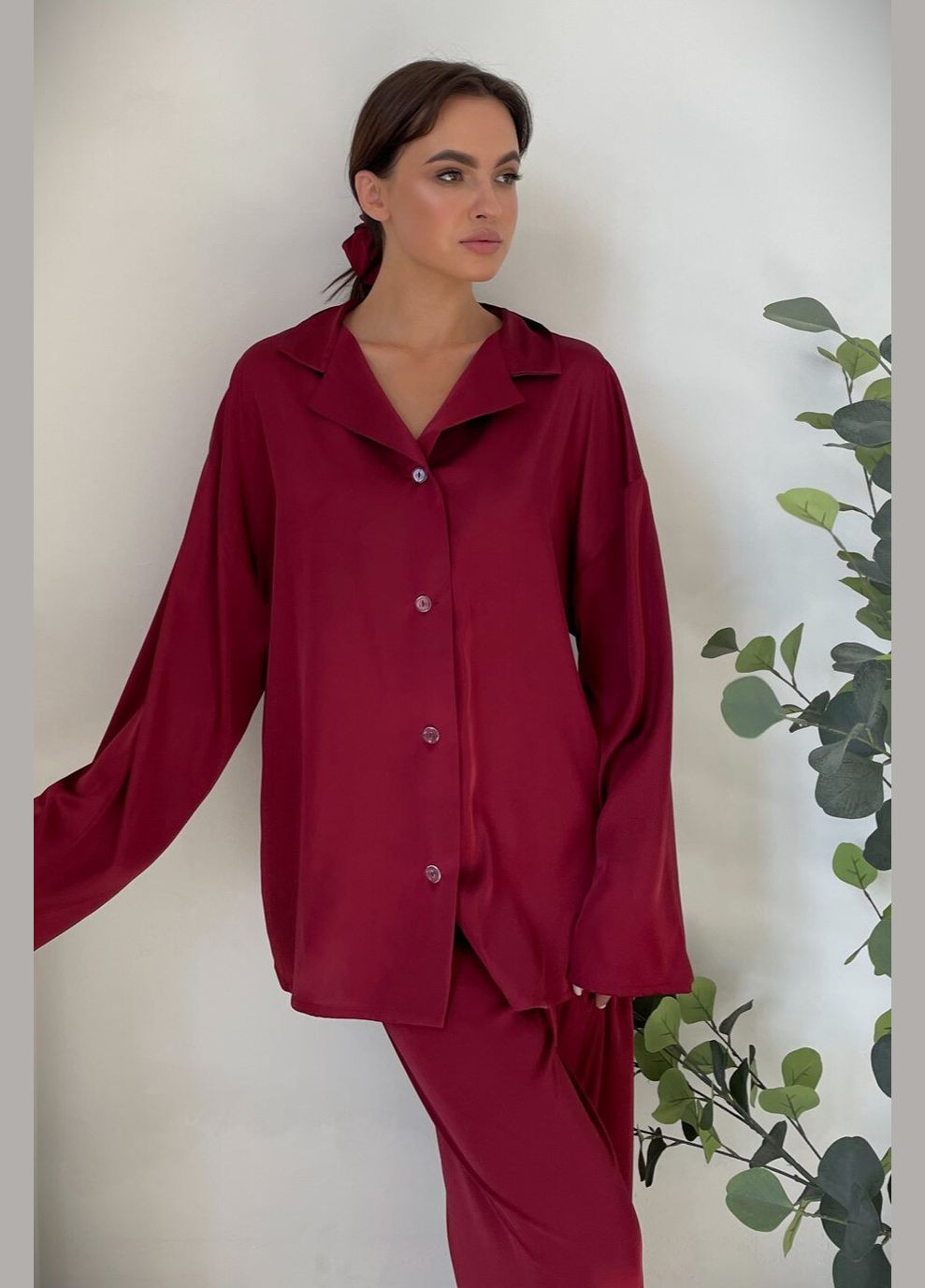 Червона всесезон піжама шовкова жіноча "обійми" рубашка + брюки Without