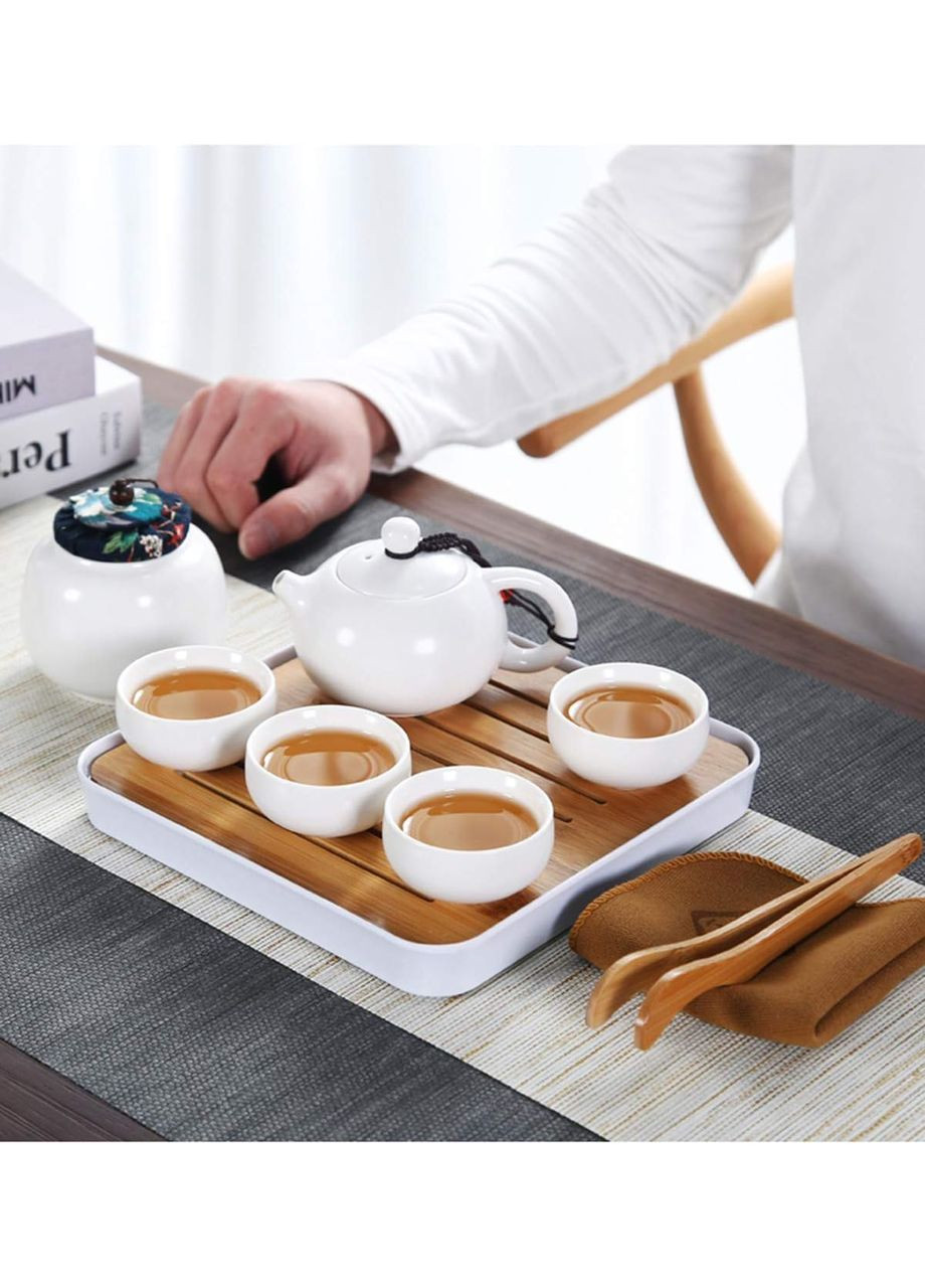 Набір для чайної церемонії Гунфу дорожній Класік 4 персони з чабанью 10 предметів Білий No Brand (370662330)