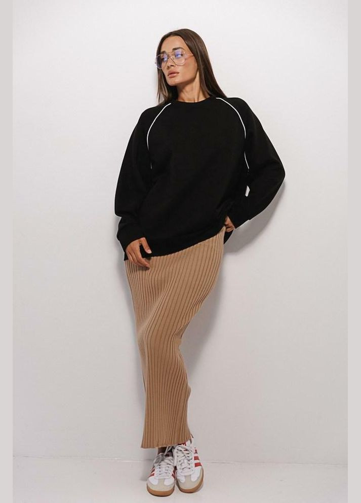 В`язана довга спідниця бежева в широкий рубчик MKAR102169-2 Modna KAZKA (336933889)