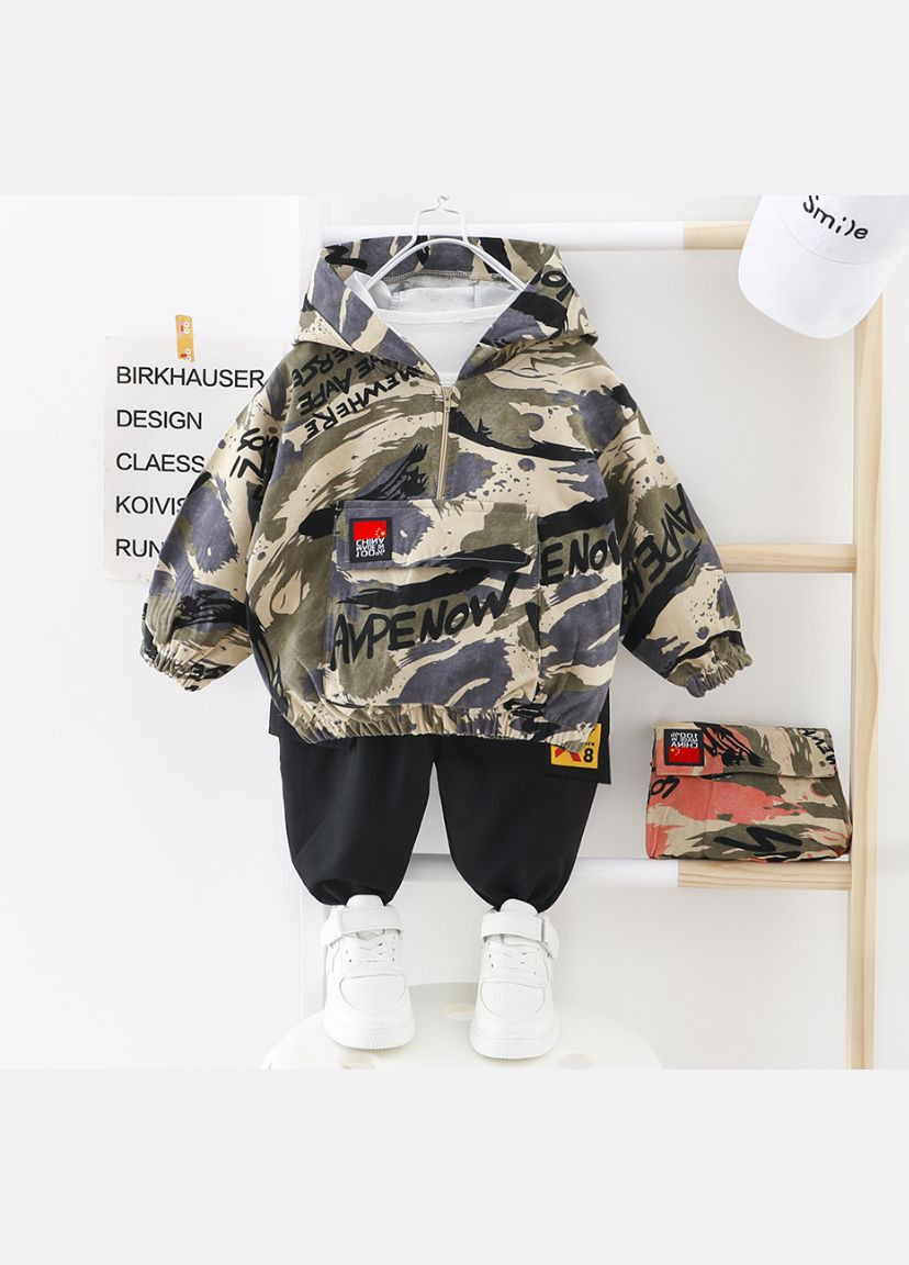 Сірий демісезонний костюм двійка з накладною кишенею на кофті ( 66см ) (6490) Qoopixie