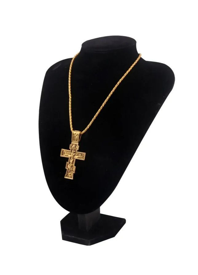 Кулон із хрестиком золотистий зі сталі 316L з ланцюжком 60 см, стильна чоловіча та жіноча підвіска унісекс No Brand (364191385)