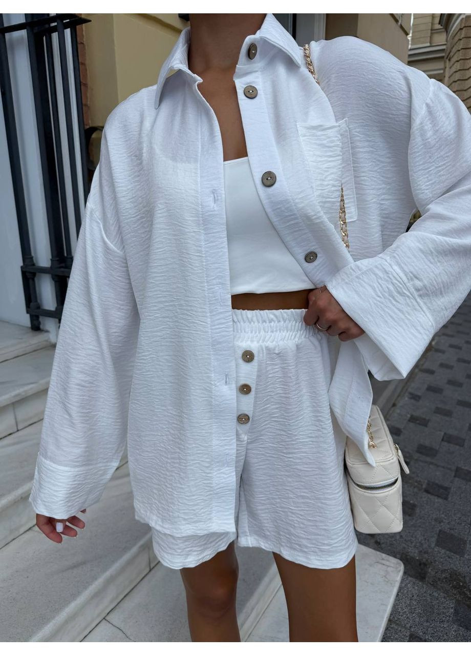 Жіночий літній костюм з льону (сорочка + шорти) Україна (353492963)