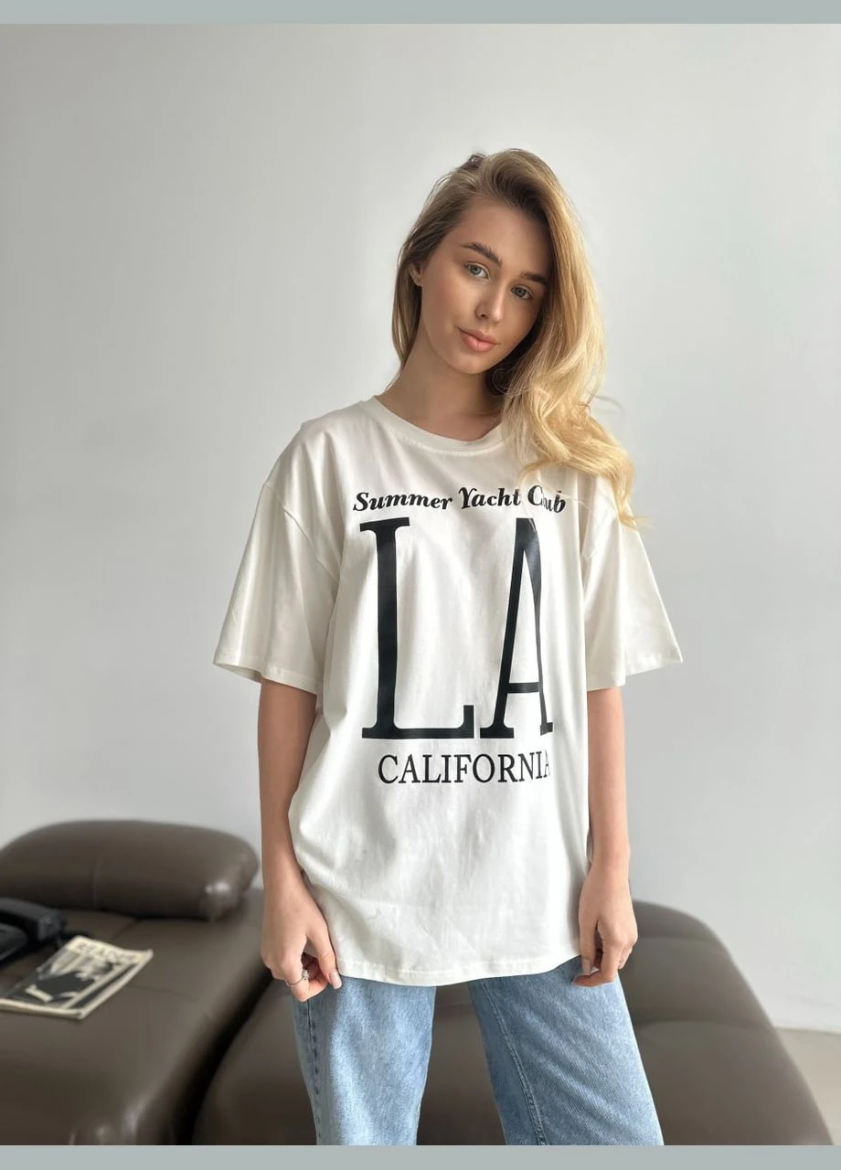 Женская футболка с надписью молочного цвета 31493 No Brand - (323642112)