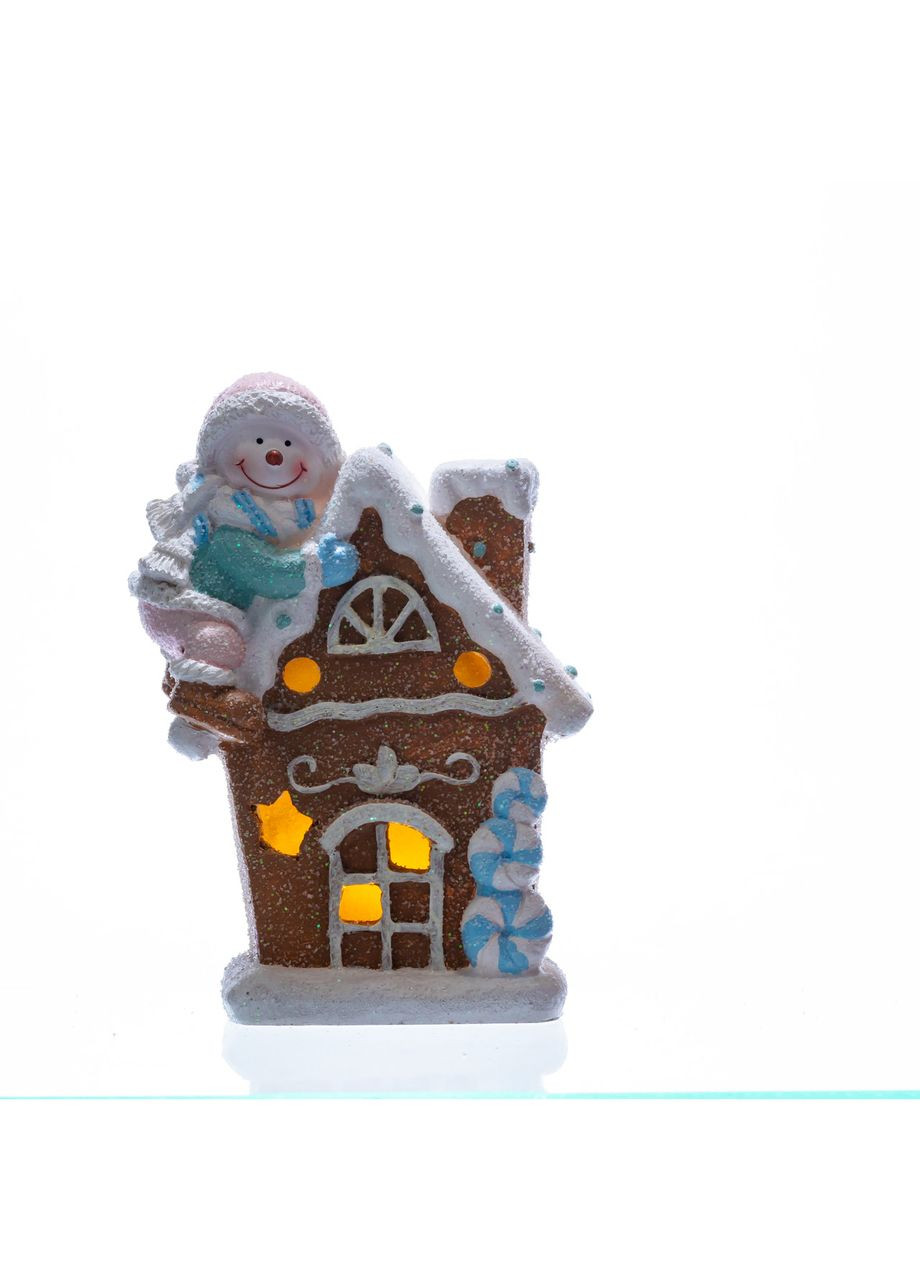 Новорічна декоративна фігурка з підсвіткою 14×9×20 см Новорічний декор Будиночок зі сніговиком з порцеляни CR-6-5 Yiwu (371236267)