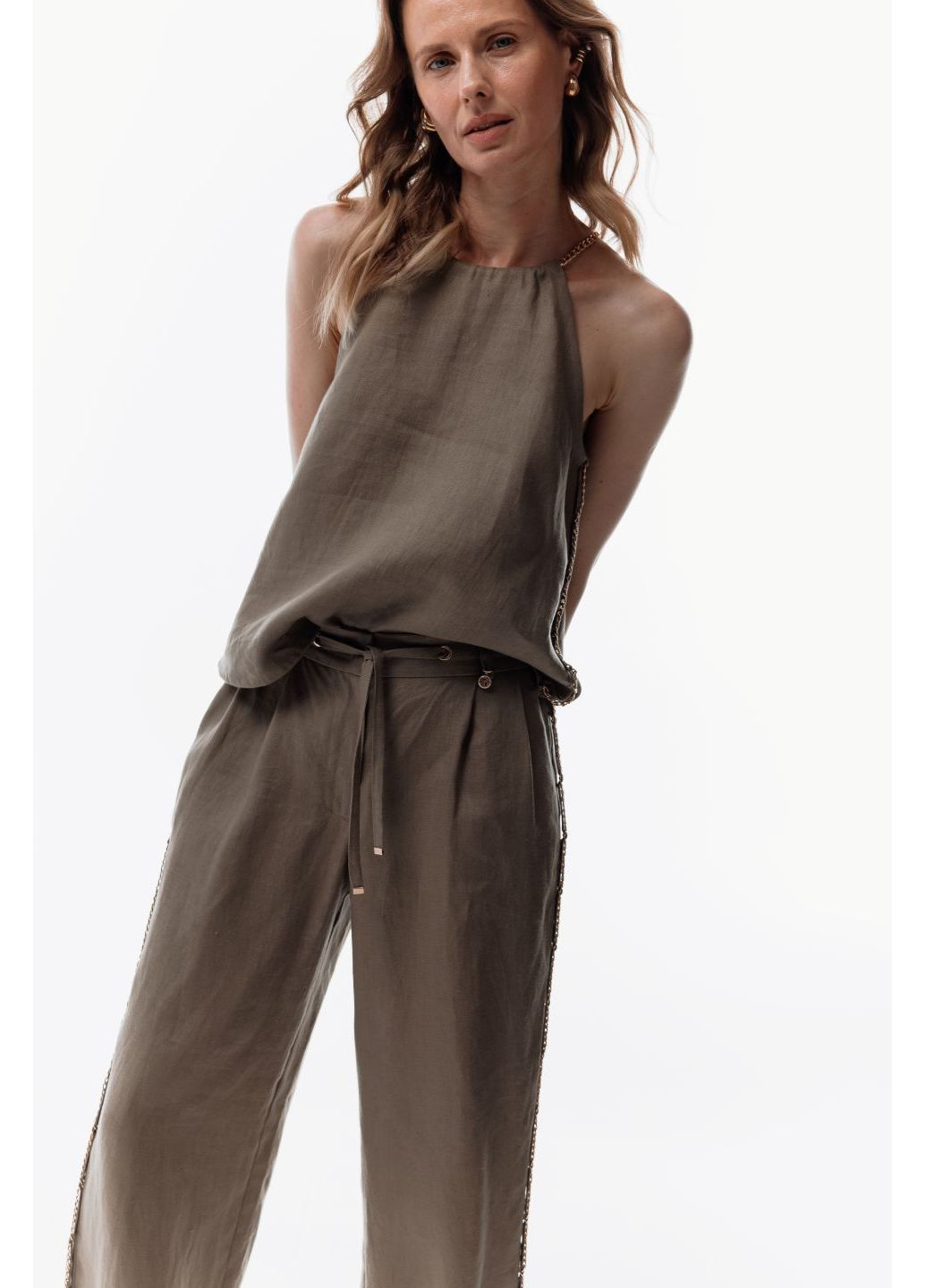 Лляний топ вільного крою - Темний бежевий, XS Juli Briz (361253385)