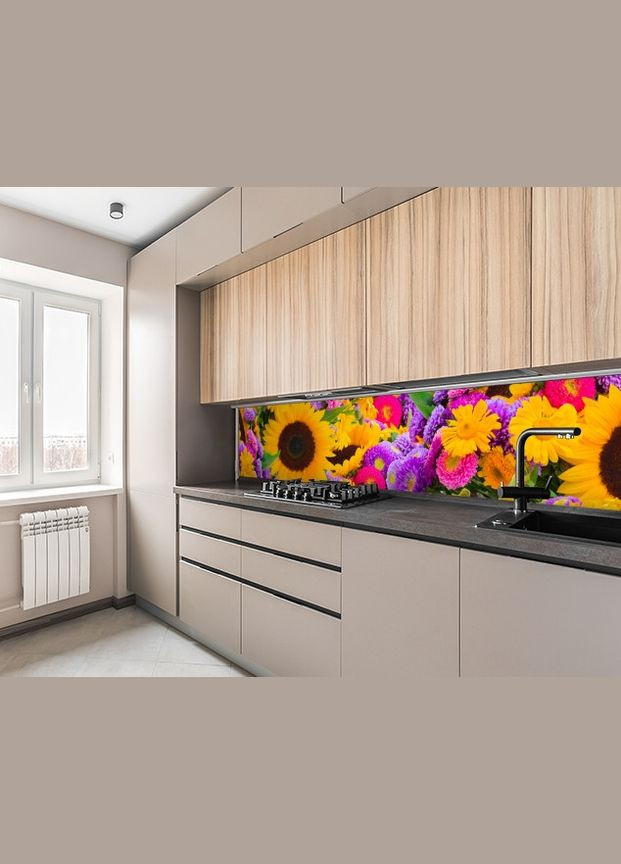 Кухонная панель жесткая ПЭТ цветочный матив, с двухсторонним скотчем 62 х 305 см, 1,2 мм Декоинт (278288398)