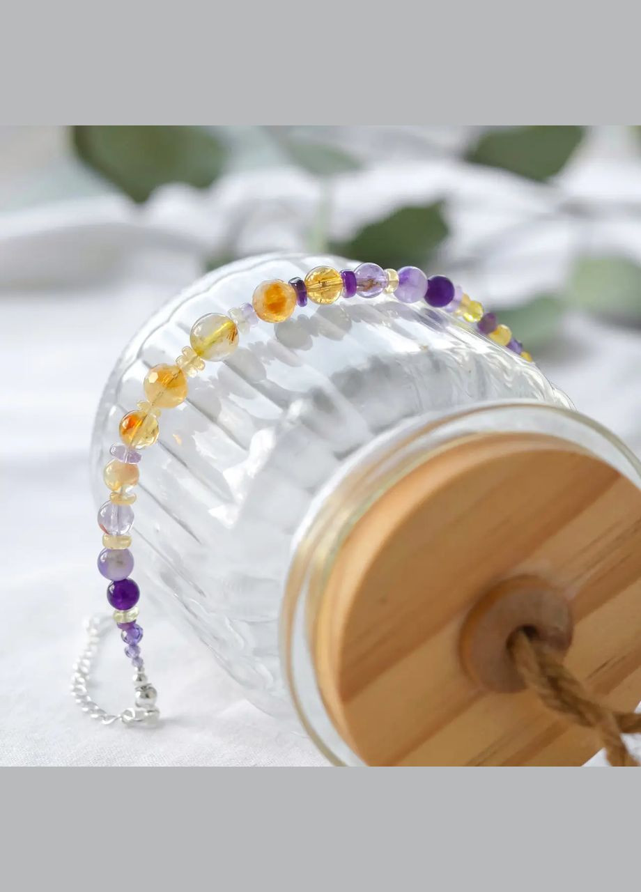 Браслет натуральный Цитрин, Аметист, Кварц и Циркон, фур-ра гип-ный сплав цвет серебро d-8-2мм+- L-18-23см No Brand браслет (303359753)