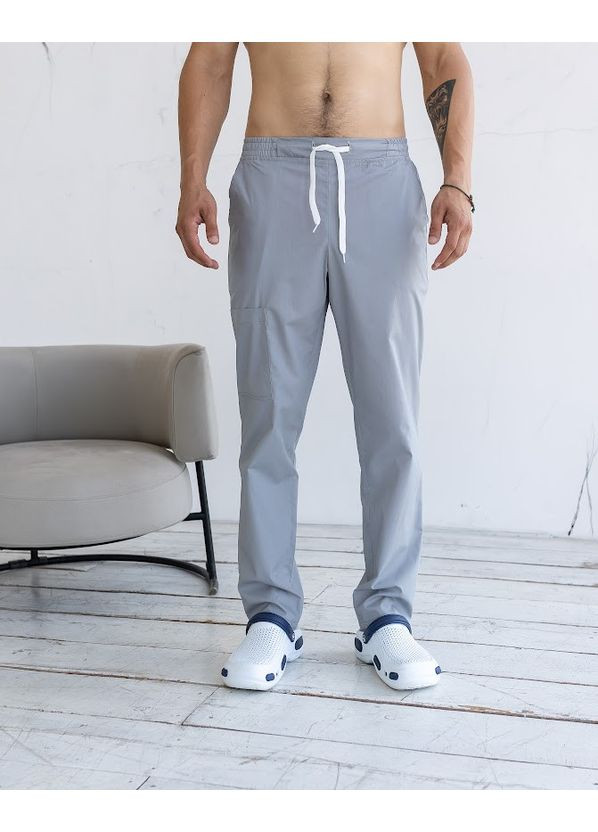 Серый демисезонный костюм медицинский мужской марс хлопок короткий рукав No Brand