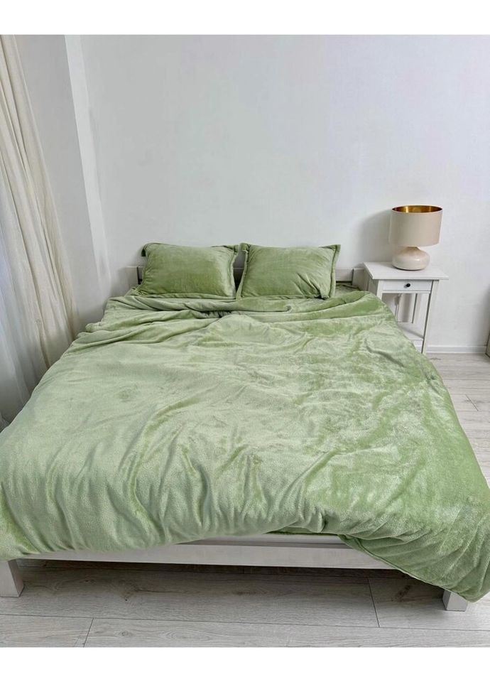 Постільна білизна плюшева полуторна Home 20731 160х215 см фісташкова DUSHKA (336327595)
