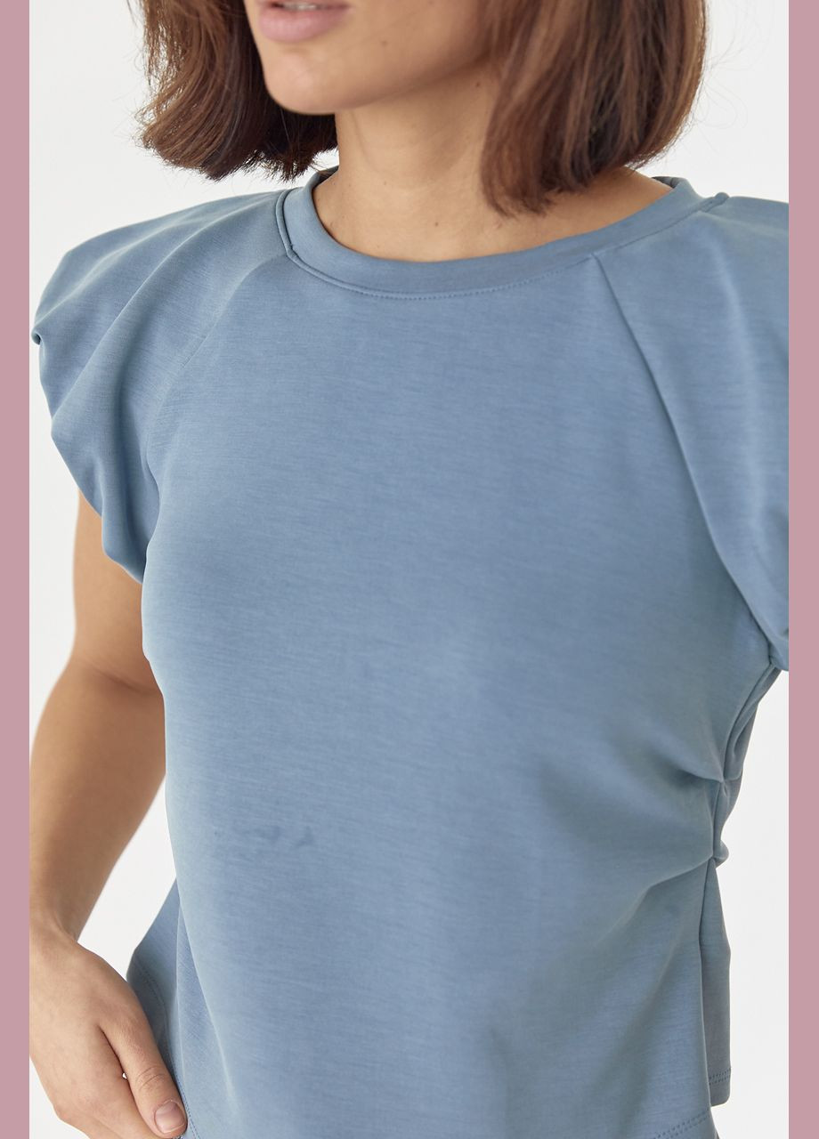 Серая демисезон женская футболка с пышными рукавами 28375 с коротким рукавом Lurex