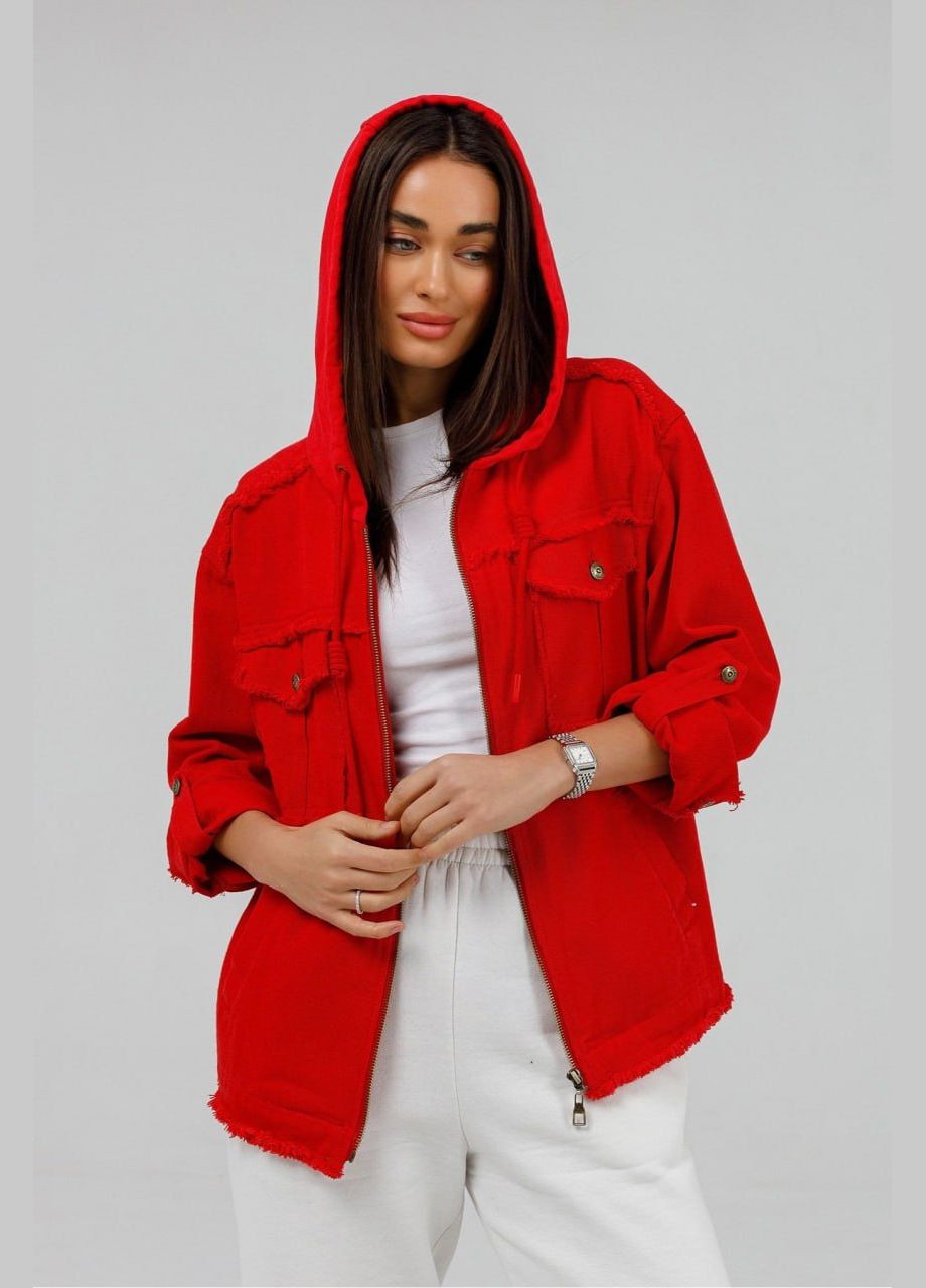 Красная демисезонная джинсовая куртка толстовка Lora