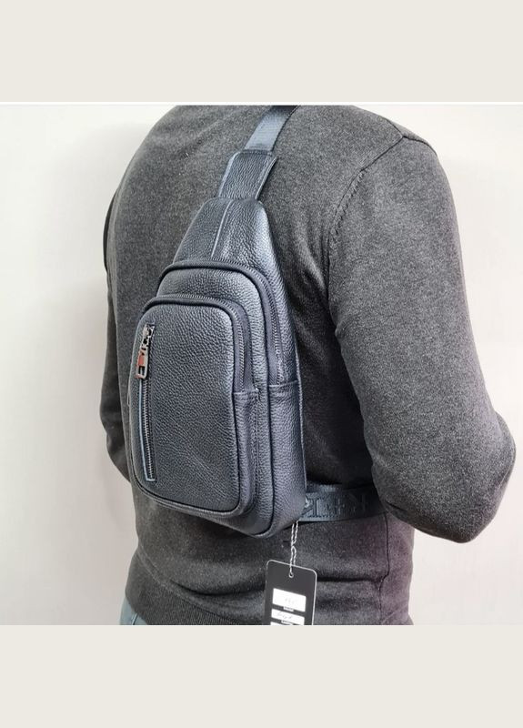 Сумка-слинг мужская черная через плечо из натуральной кожи 68223 Tiding Bag (336947774)