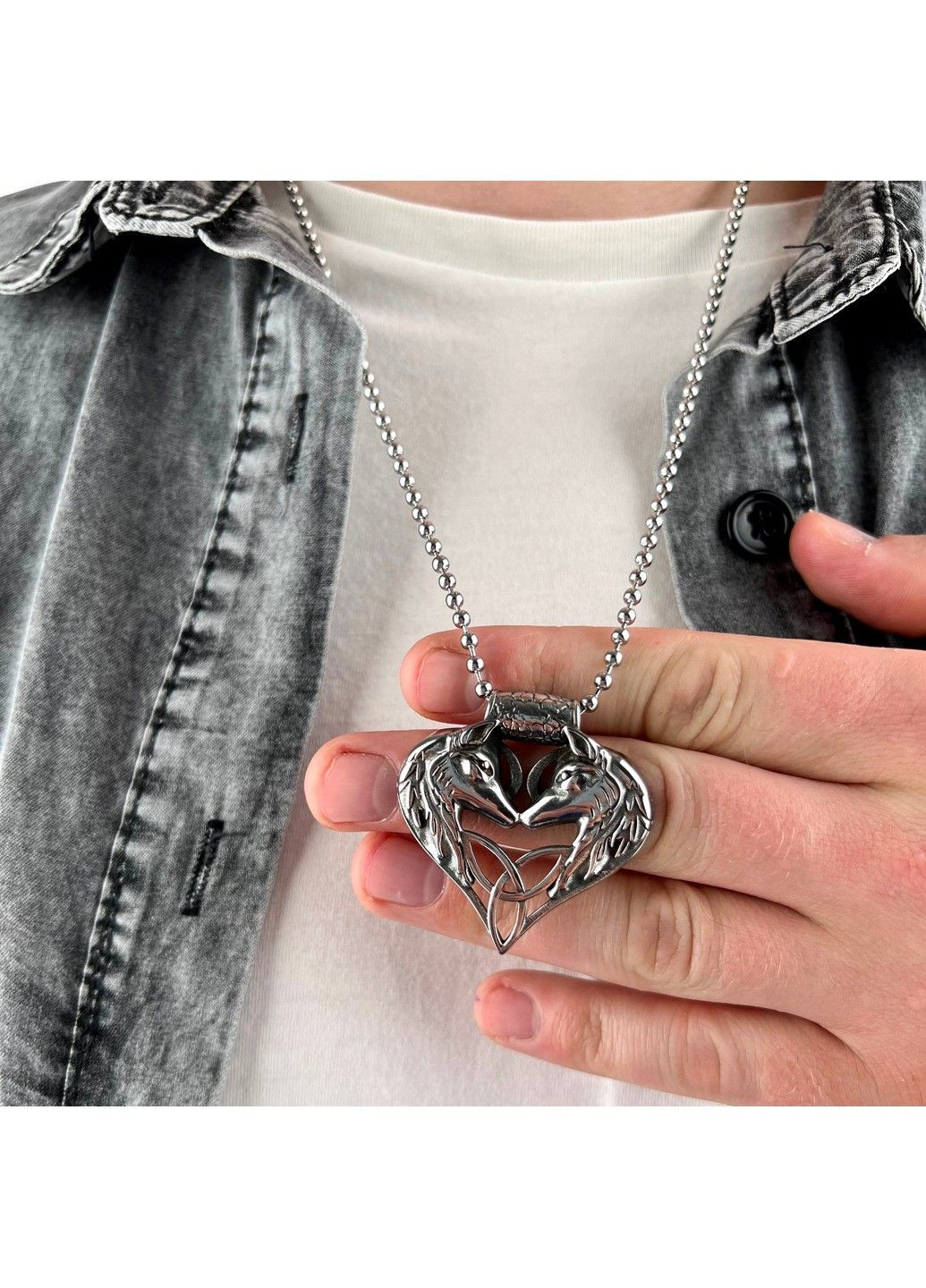 Готический панк кулон сердце волки из медицинской стали PS-105 No Brand (299340187)