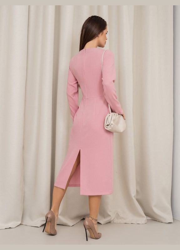 Розовое повседневный розовое классическое платье с разрезом ISSA PLUS однотонное