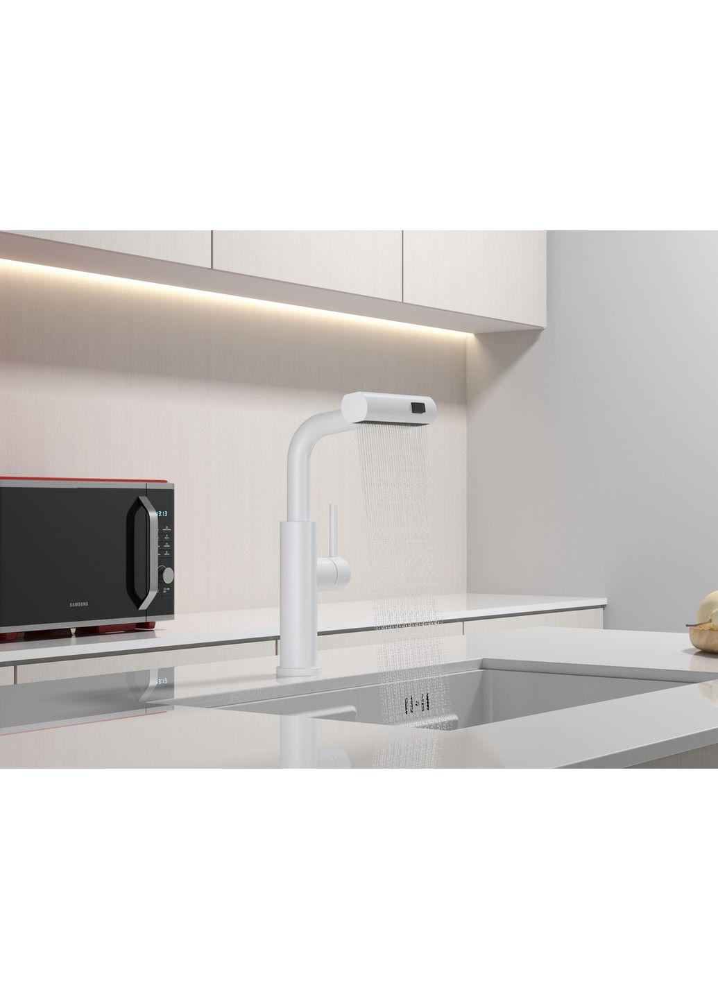 Змішувач на кухню водоспад з висувною лійкою білий LW-35 Nett (337718082)