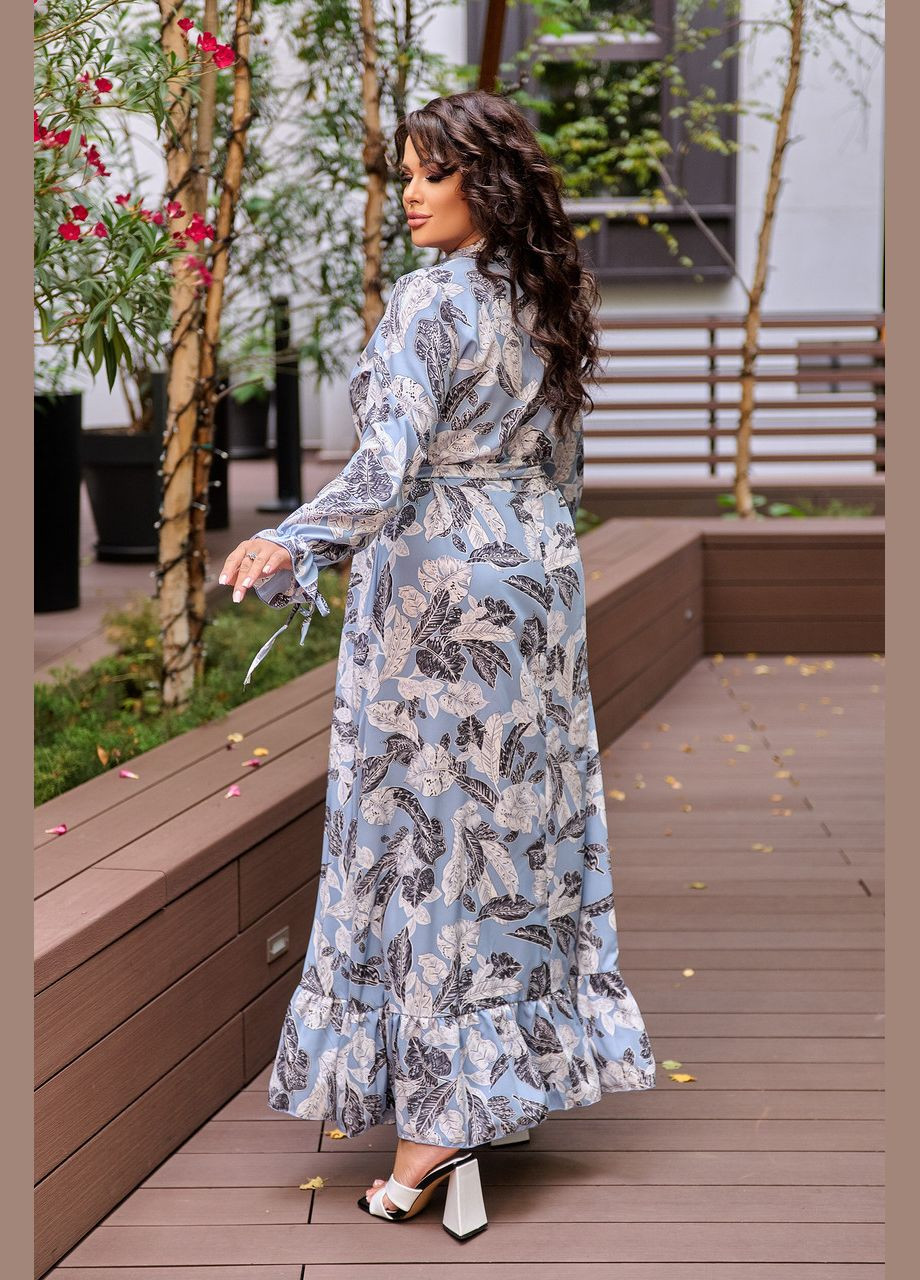 Голубое кэжуал платье 8636/1 в синем цвете с супер-мягкой тканью (принт) и поясом: стильное, комфортное и универсальное 52 Sofia