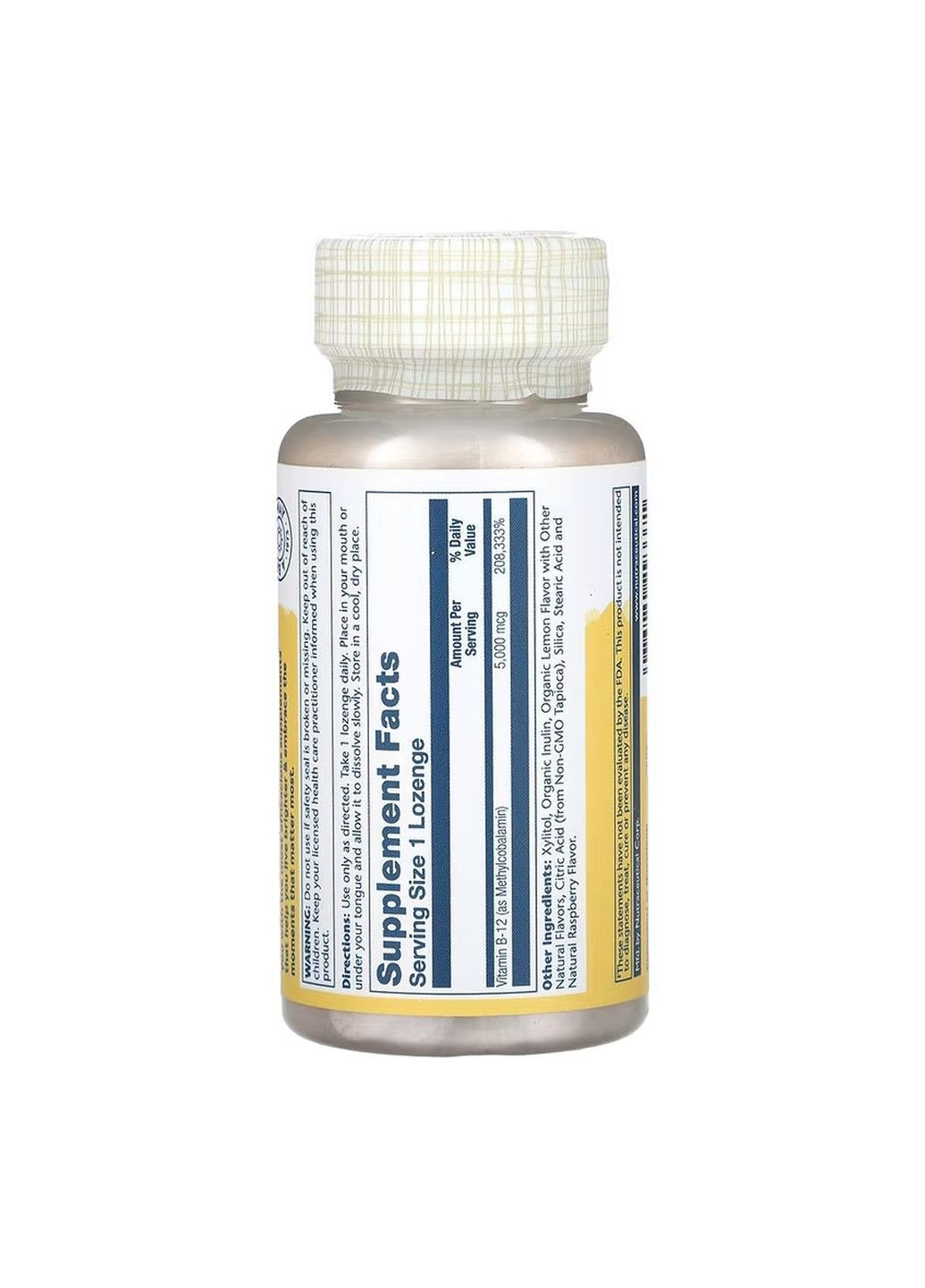 , Метил B-12, малина-лимон, 5000 мкг, 60 леденцов Solaray (366667514)