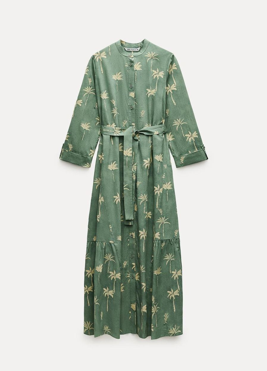 Зеленое праздничный сукня Zara с цветочным принтом