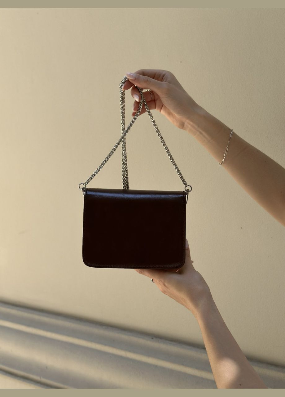 Женская темно коричневая классическая сумка 6004 кросс-боди через плечо на тонком ремешке No Brand (299279300)