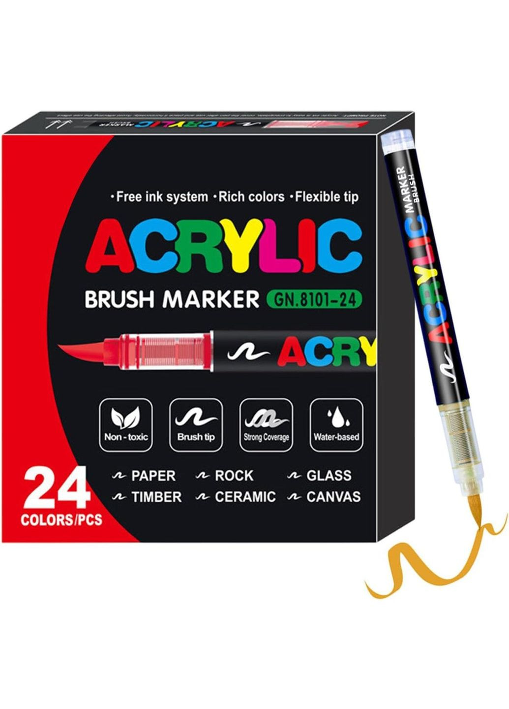 Маркеры акриловые набор 24 шт на водной основе GuangNa 8101 фломастеры для творчества рисования универсальные No Brand (353850234)