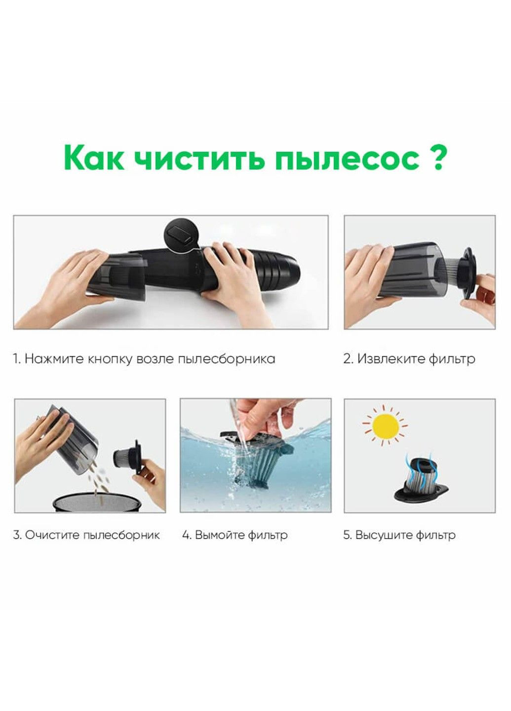 Мощный автомобильный пылесос IS-7000 с моющимися фильтрами, чёрный Inspire (307260425)