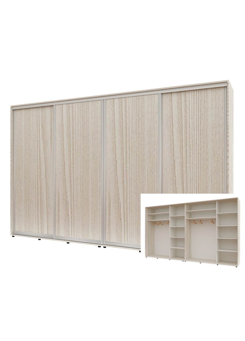 Шкаф-купе четырехдверный Комфорт Мебель 380*45*210 см Дуб Беленый 4 двери ДСП Стандарт Комфорт Меблі (360474453)