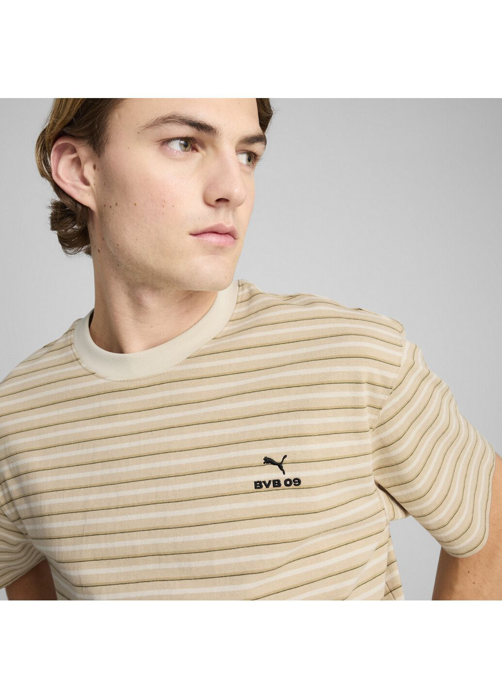 Бежевая футболка borussia dortmund mmq striped tee men Puma