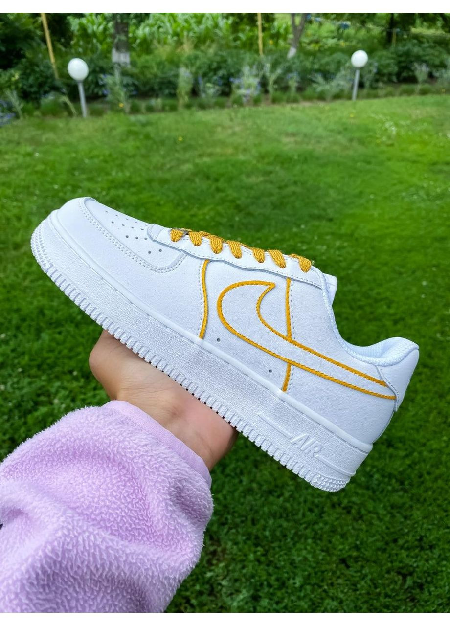 КРОССОВКИ ЖЕНСКИЕ NIKE AIR FORCE 1 WHITE GOLD НАЙК АИР ФОРС 1 ПРЕМИУМ No Brand белые демисезоны (369390915)