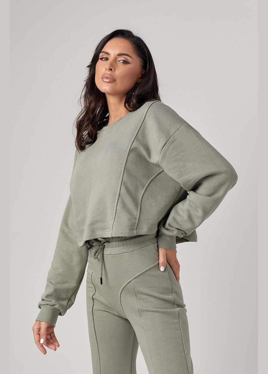 Спортивний костюм женский с акцентными швами - хаки Lurex (300591783)