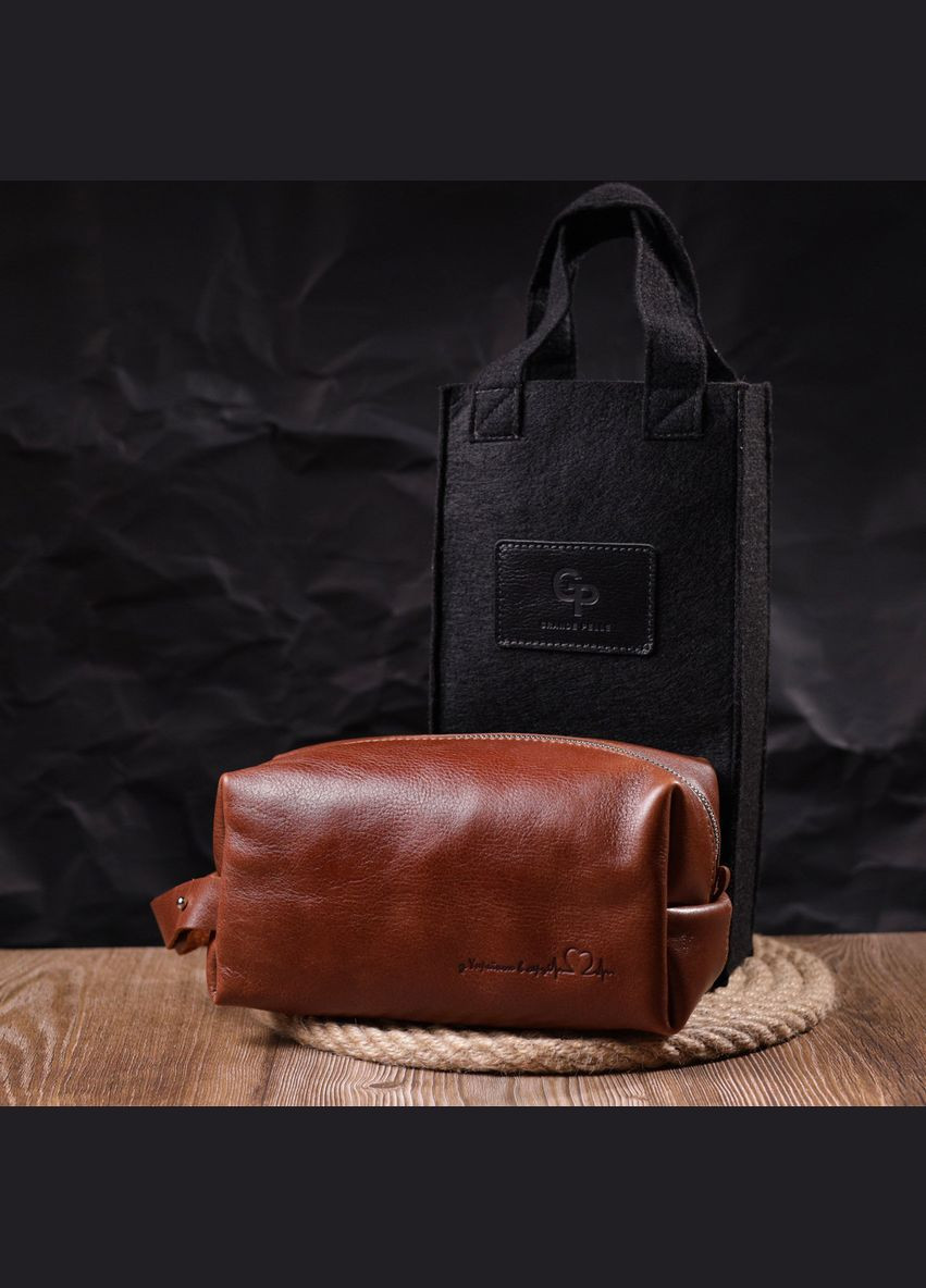 Чоловіча косметичка великого розміру з гладкої шкіри на блискавці Серце 16768 Світло-коричнева Grande Pelle (298567865)