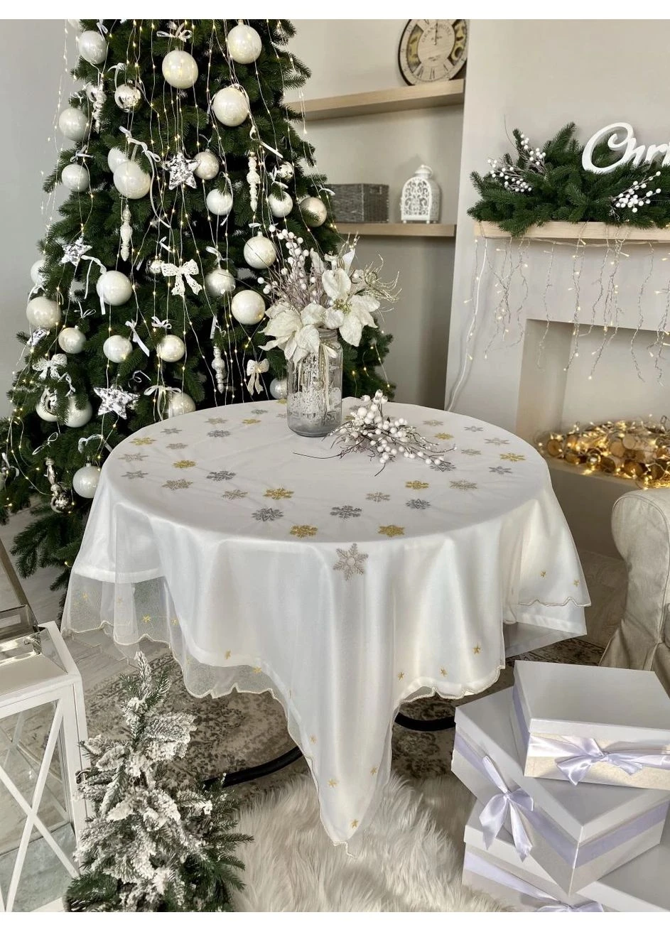Скатертина сітчаста "Сніжинки" прямокутна 140х240 см 100% поліестер біла No Brand (401267930)