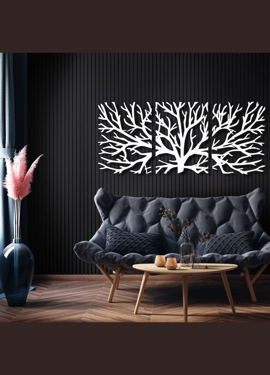 Панно 3D декоративне з об'ємом 15 мм для стін, Дерево 60 х 138 см біле Декоинт (276708448)