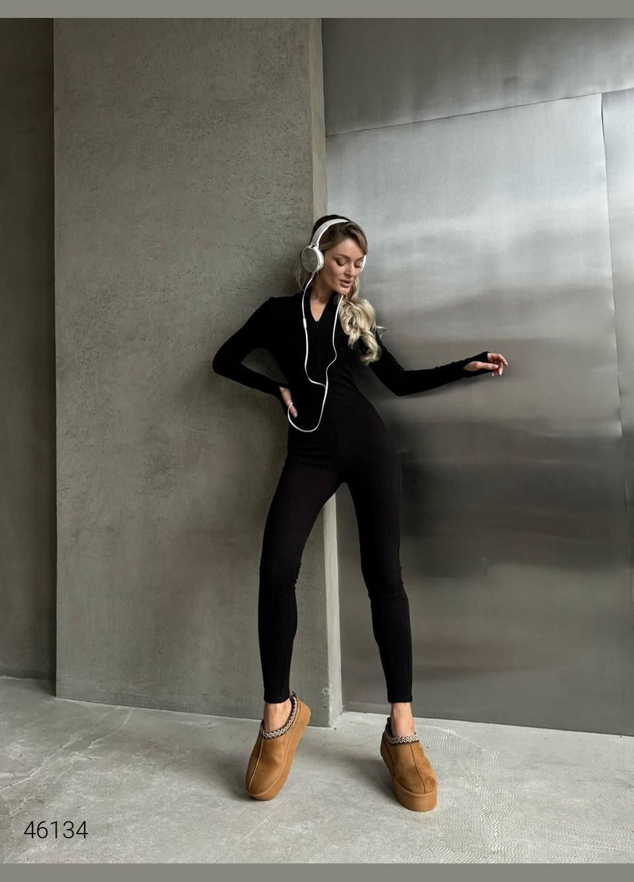 Комбинезон женский с начесом Liton комбинезон-брюки чёрный повседневный трикотаж