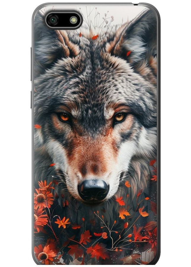 2D пластиковый чехол 'Wolf and flowers' для Endorphone huawei y5 2018 (285784168)