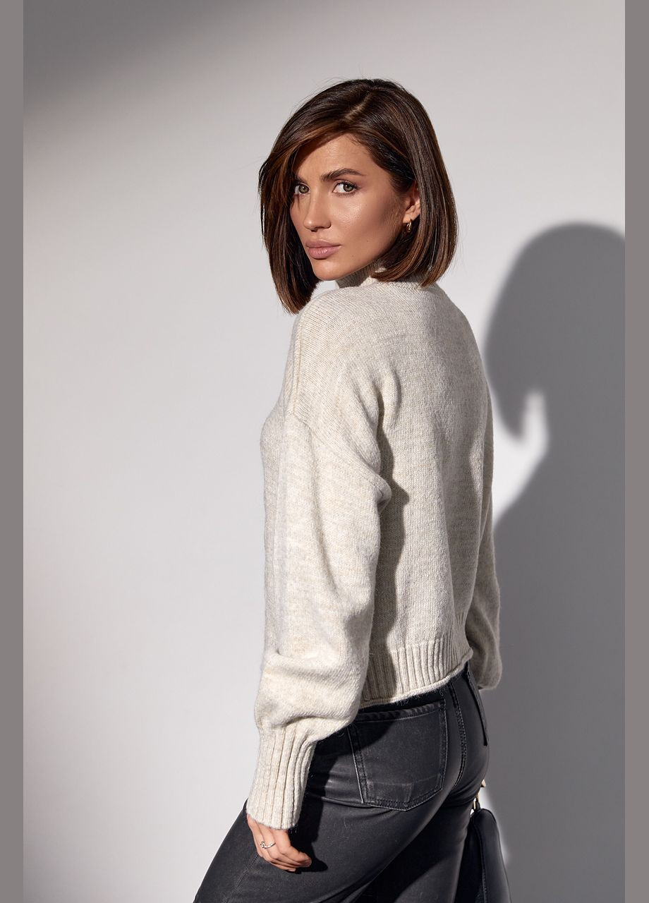 Бежевый зимний вязаный женский свитер с косами 92420 Lurex