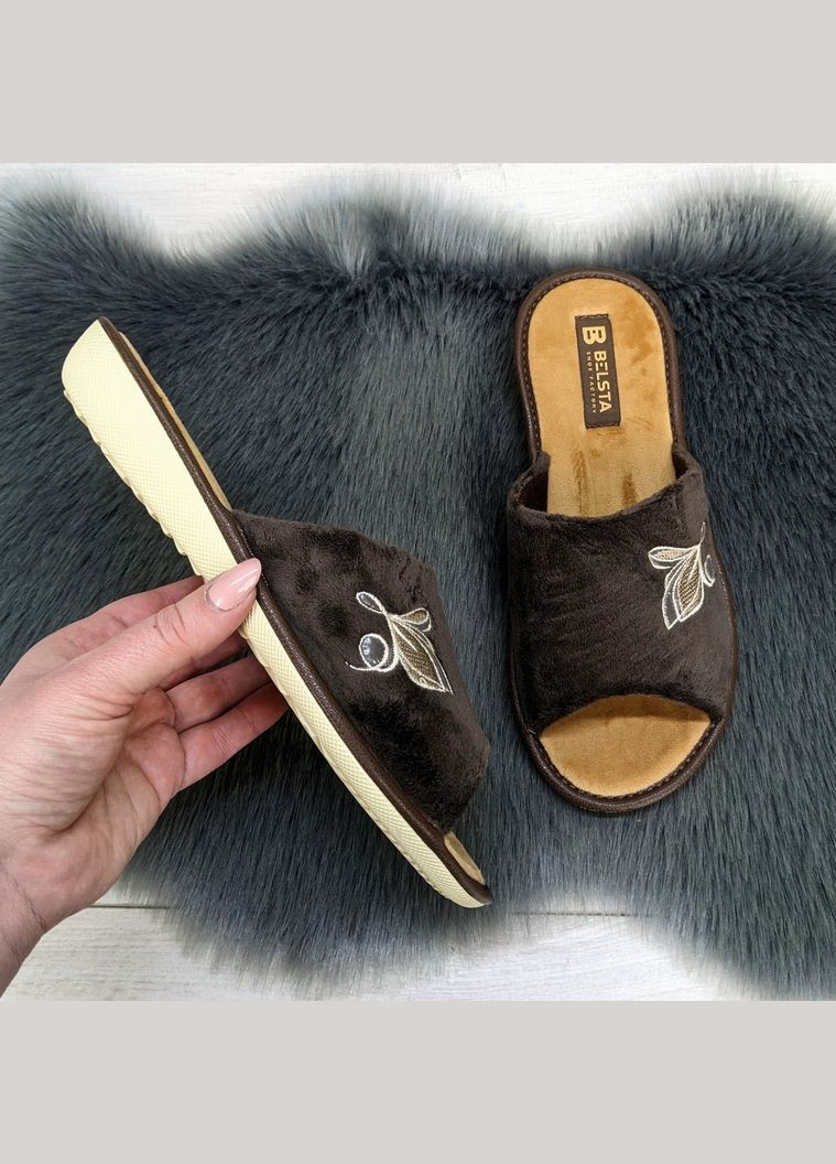 Коричневые тапочки женские открытый носок Белста