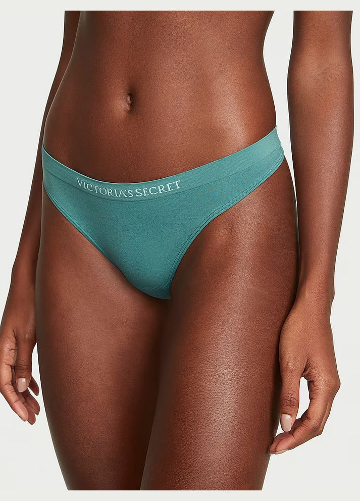 Трусики-стрінги жіночі з мікрофібри Seamless Thong Panty зелені Victoria's Secret (361319904)