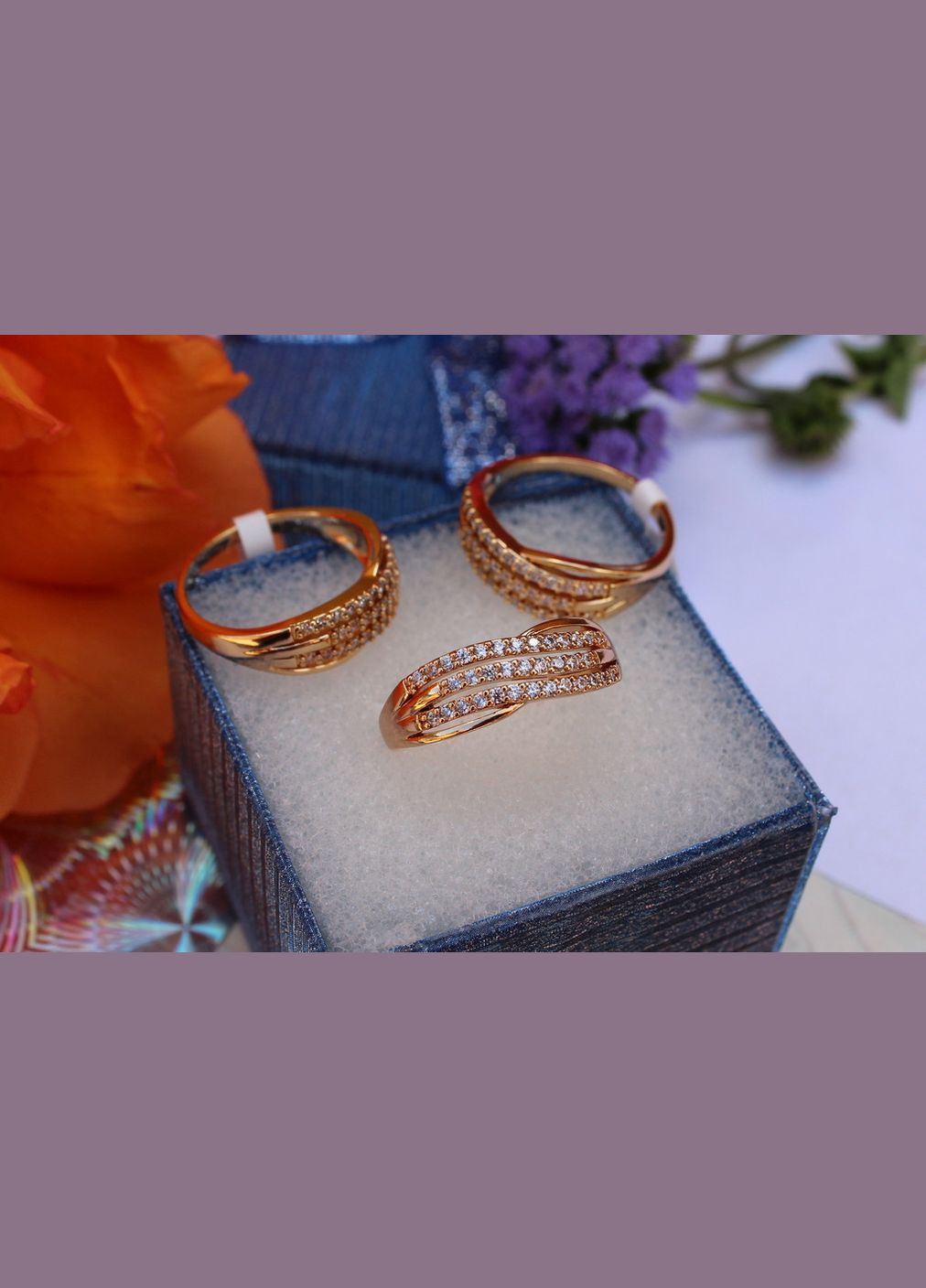 Кільце три хвилястих доріжки з каменів р 16 золотисте Xuping Jewelry (316606684)