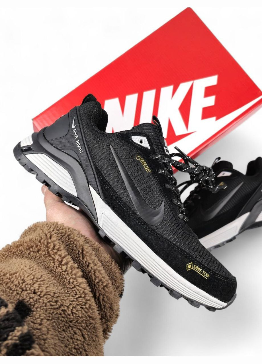 Черные зимние кроссовки зимние мужские nike rivah winter gore-tex black white fur | найк ривах черные белые с мехом No Brand