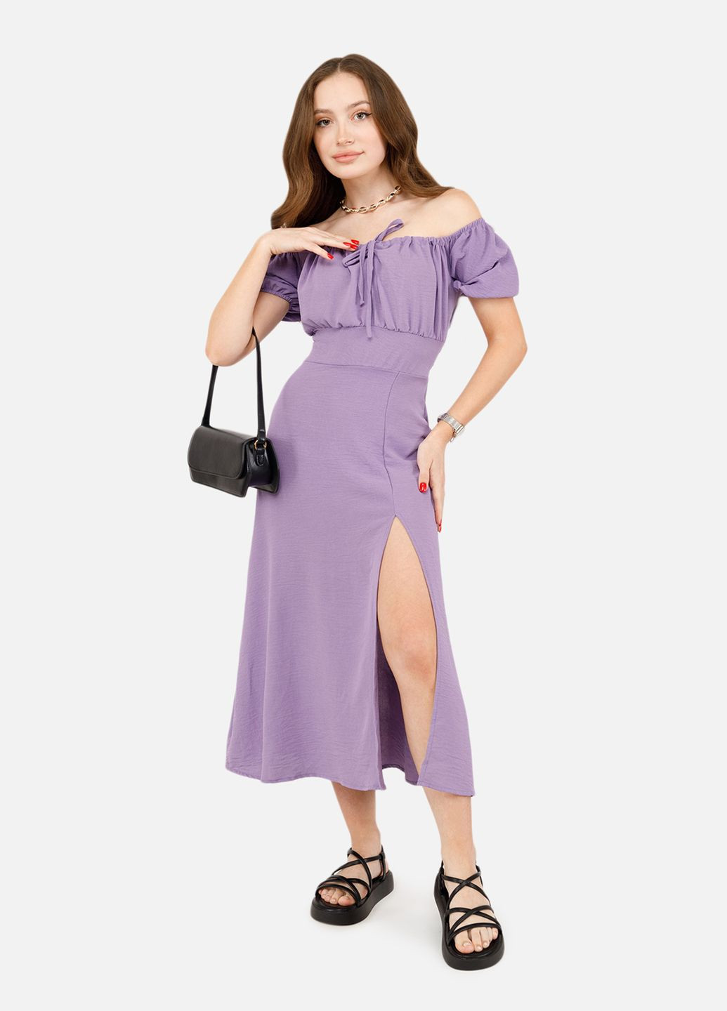 Сиреневое женское платье цвет сиреневый цб-00252195 SHENAZ TEKSTIL