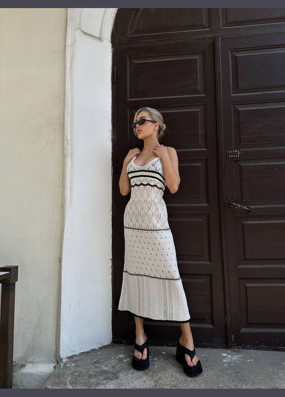 Молочное повседневный, пляжное женское молочное платье No Brand в полоску