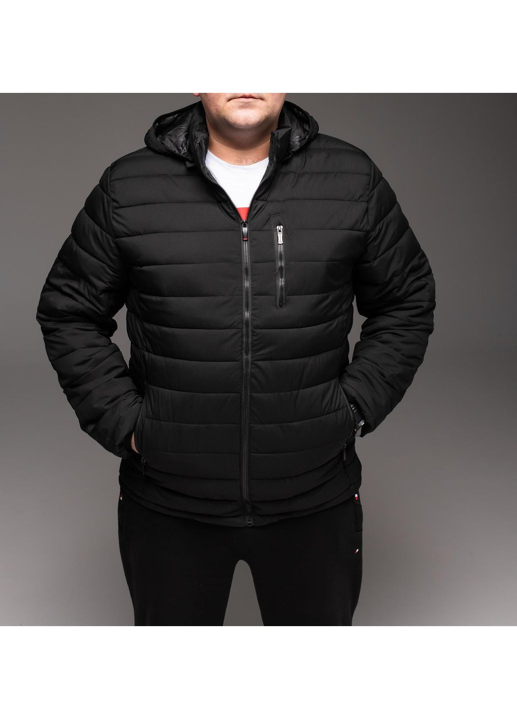 Чорна демісезонна куртка чоловіча утеплена стьобана батал No Brand