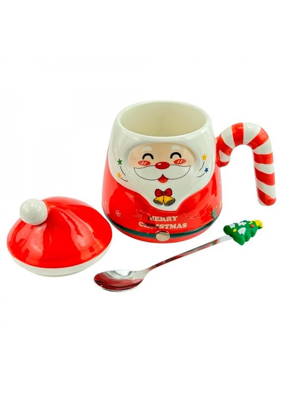 Чашка "Merry Christmass" Санта JJX001 Red кружка в форме Санты с ложкой в подарочной упаковке 11шт Lesko (371478658)
