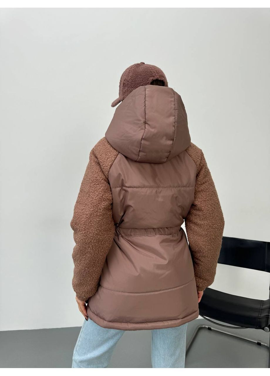 Темно-бежева зимова жіноча куртка плащівка+баранчик Osoblyva