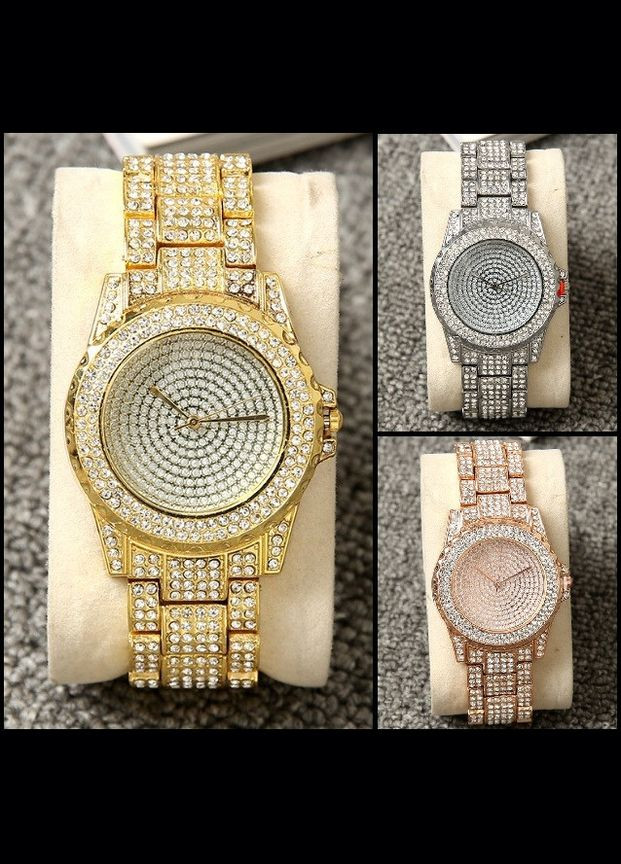 Женские наручные часы с камнями золотистый No Brand (302088086)