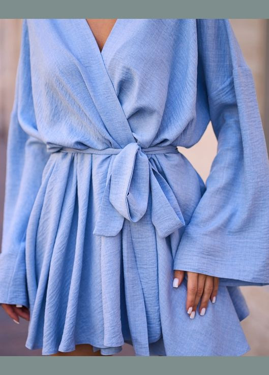 Голубое повседневный платья на запах ISSA PLUS однотонное